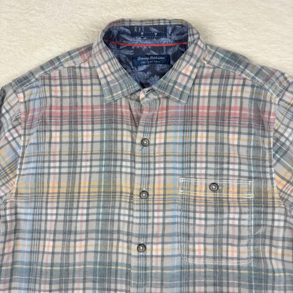 Tommy Bahama M Men’s Plaid Button Down Coastline Cord Cotton Stretch Long Sleeve